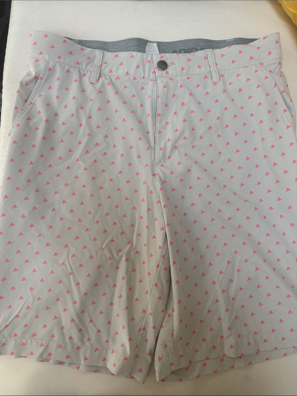 adidas Light Gray Shorts with Pink Triangle Print